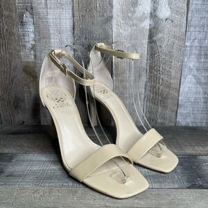 Womens Vince Camuto Lauralie Beige Patent Leather Strappy Stiletto Heels Size 9